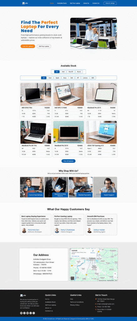 Laptop Store Website Design home page