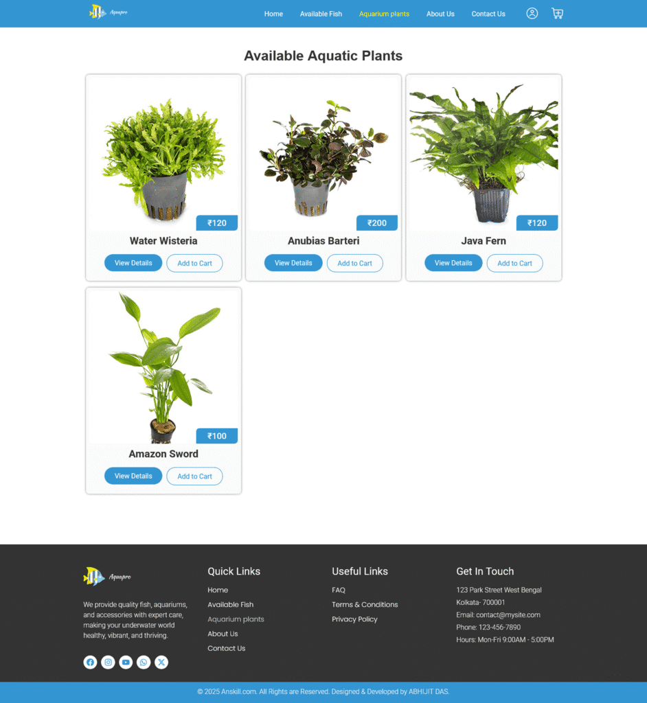 aquarium shop website aquatic plants page